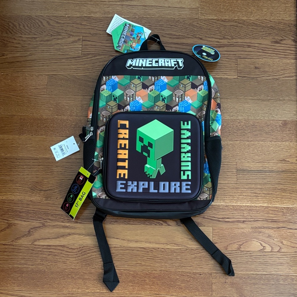 NWT! Minecraft Backpack with Blinking Creeper Design